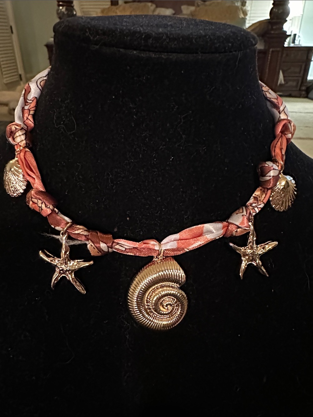 Beachy Scarf W/ Beach Charms Neckpiece